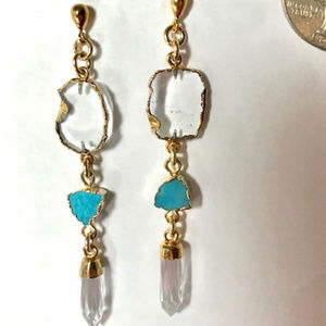 Earrings, Crystal Quartz, Turquoise, Gemstones